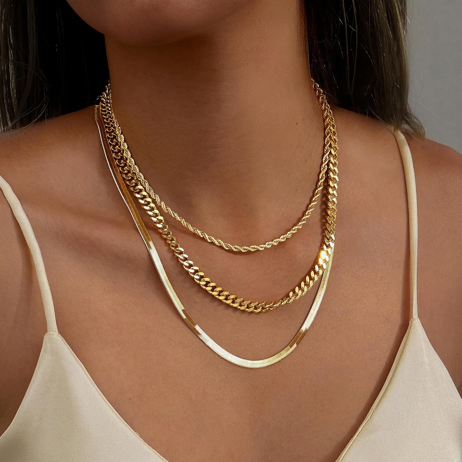 Gold Necklaces Stack for Women Non Tarnish, Dainty 14k Gold Plated Layered Gold