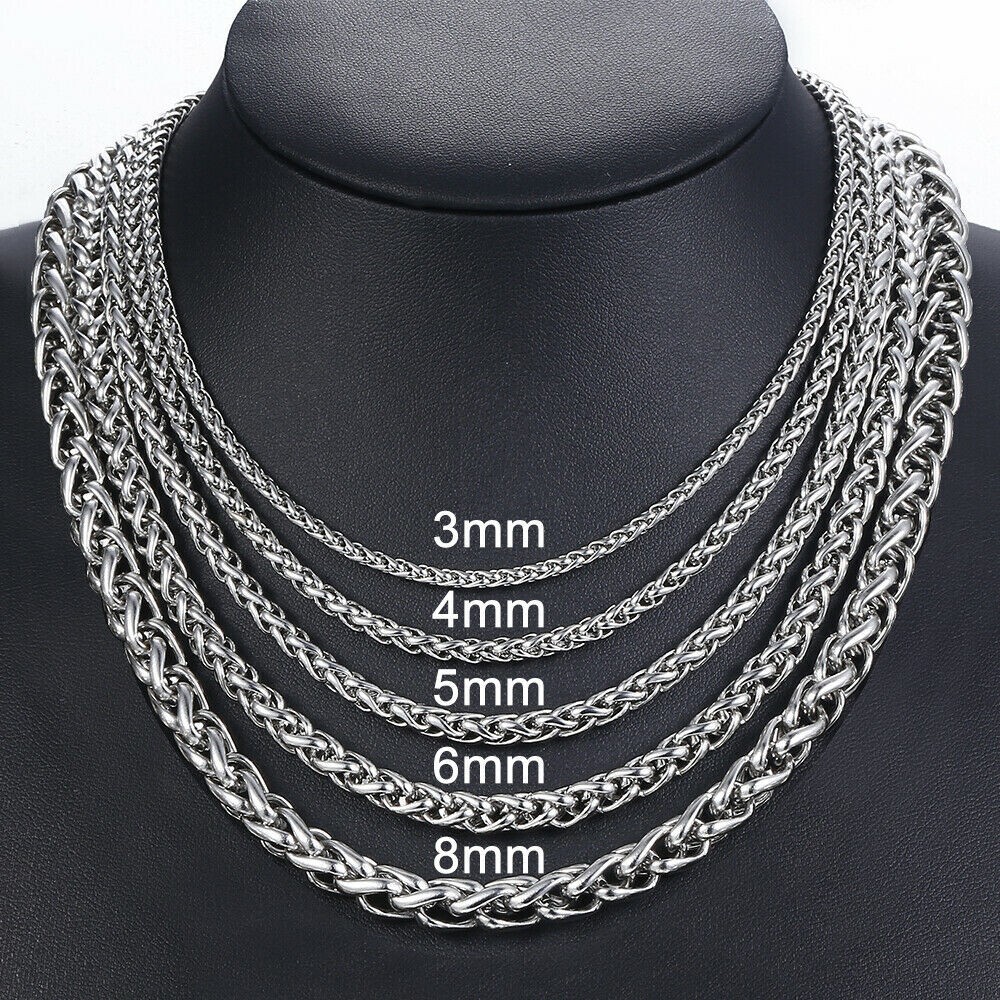 Stainless Steel Wheat Spiga Chain Men Women 21.6, 23.6, 27.5 Length