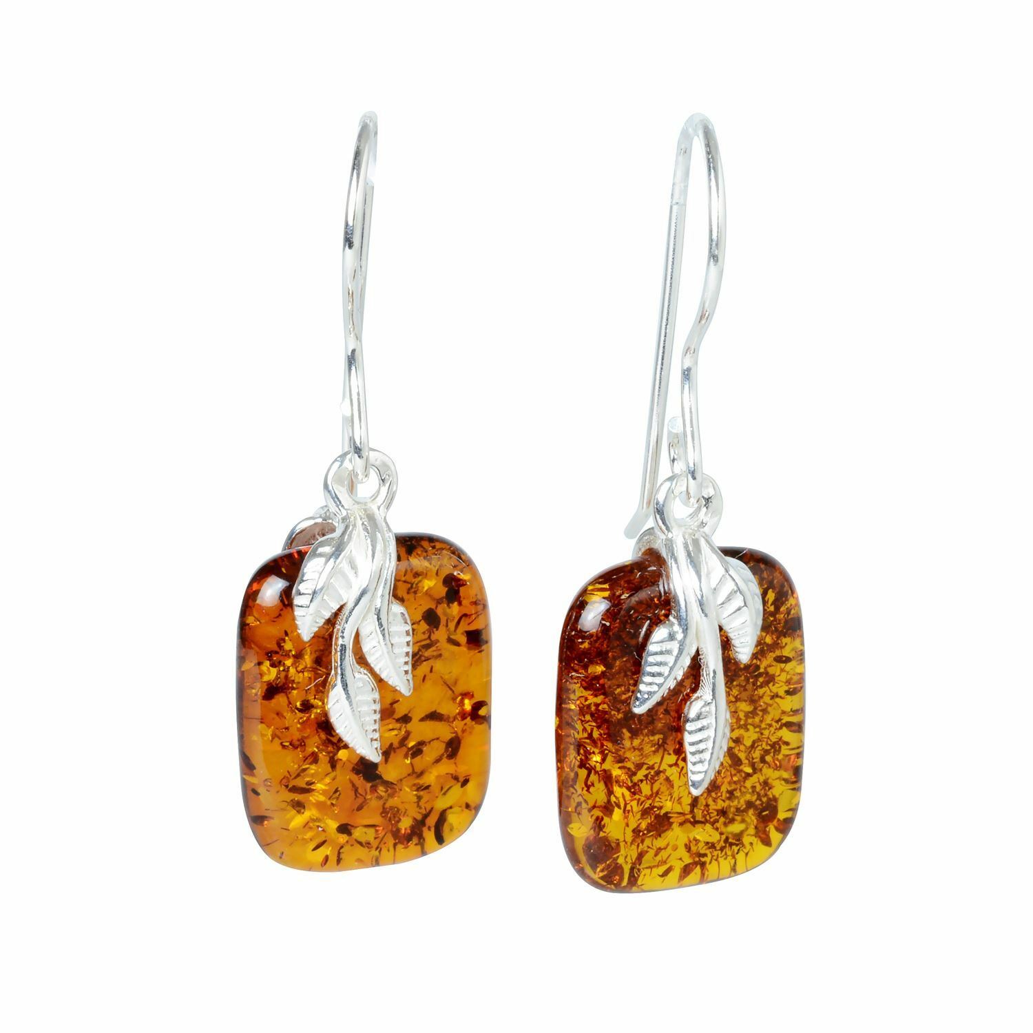 Sterling Silver Baltic Honey Amber Earrings “Fern”