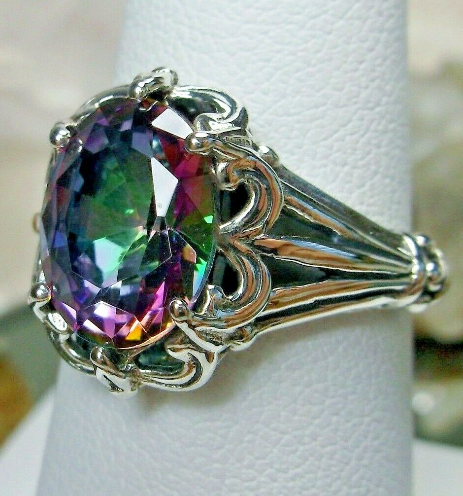 4ct Simulated Mystic Topaz Sterling Silver Gothic Ring (Custom-Made)* Venus-D145