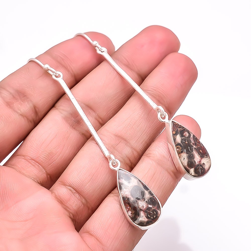 Asteroid Jasper – Madagascar Gemstone 925 Sterling Silver Earring 3.00″ Sku18