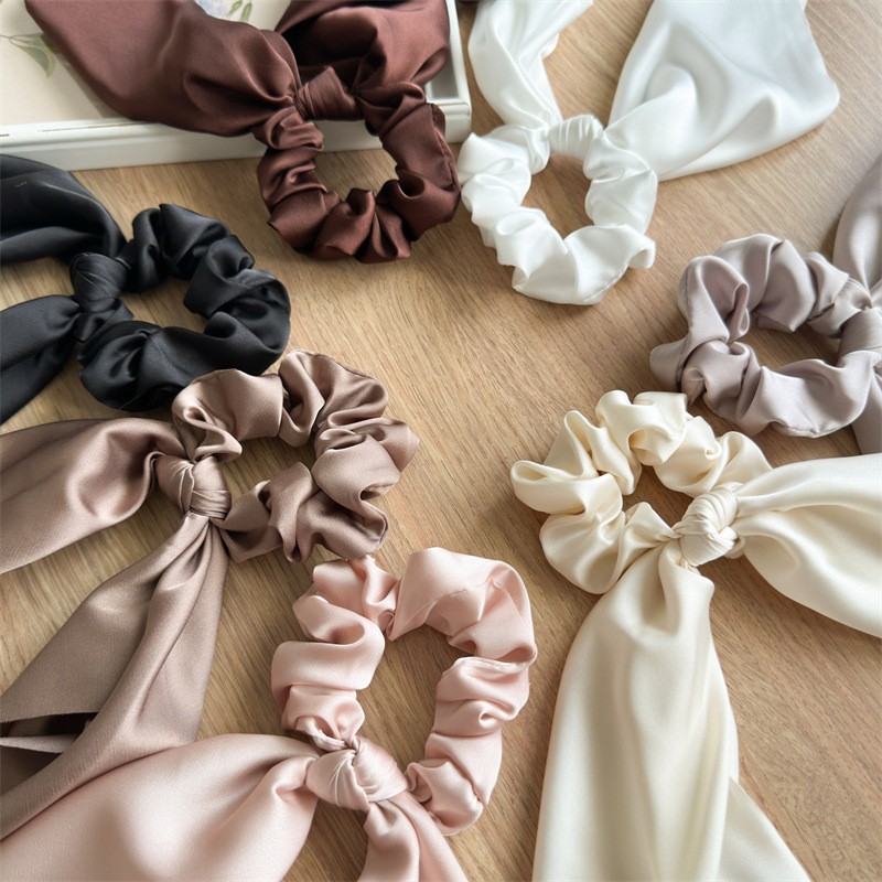 Champagne Satin Ribbon Ponytail Scarf Wrap Hair Tie Women’s Headband