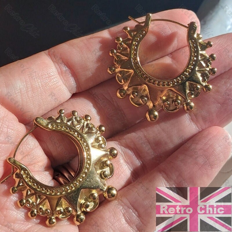 3.5cm CREOLE HOOPS vintage style victorian HOOP EARRINGS gypsy creoles GOLD TONE