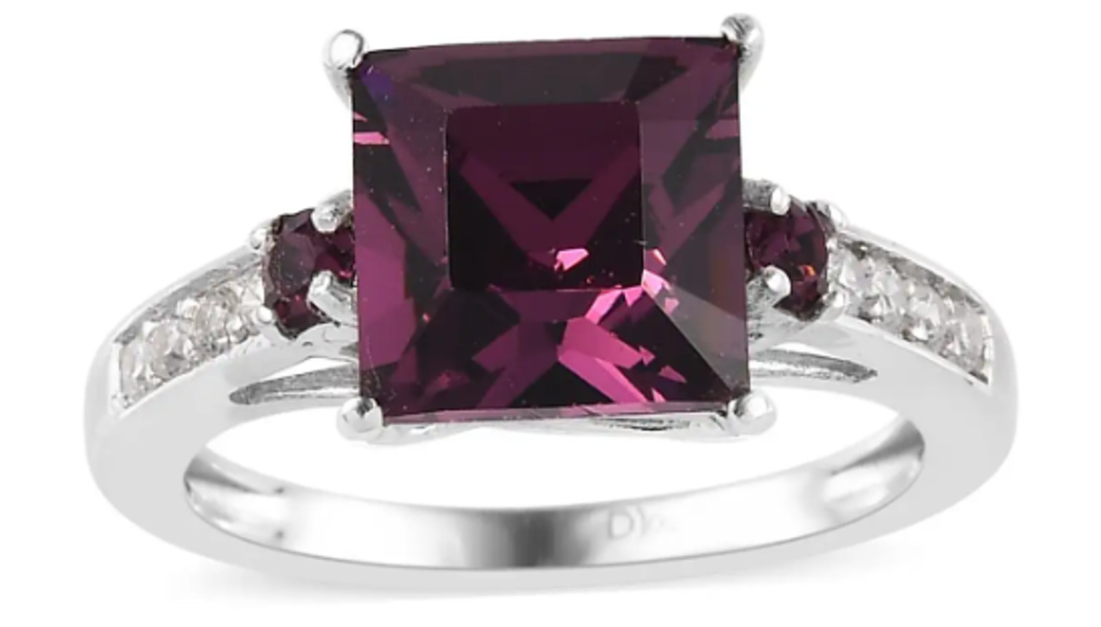 PURPLE AUSTRIAN CRYSTAL & SIMULATED DIAMOND PLATINUM Over SILVER RING SIZE 8.0