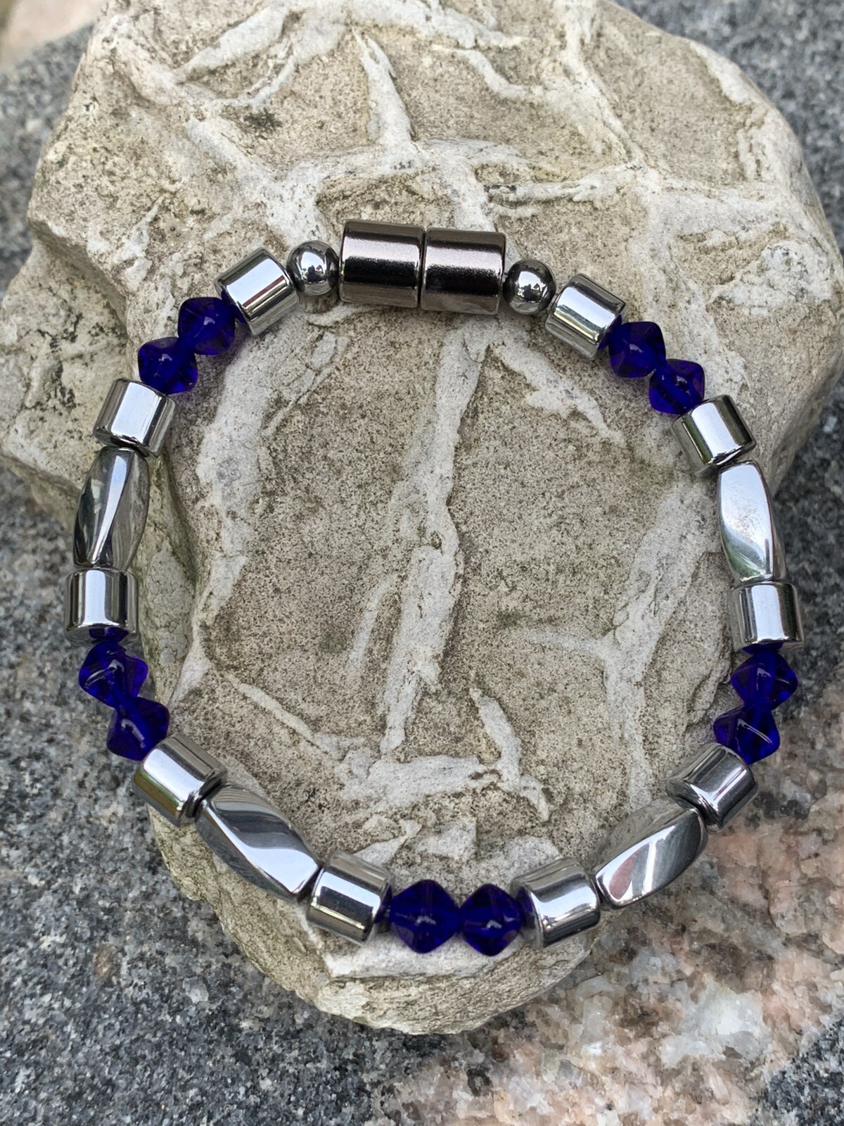 Mens Women Silver Magnetic Hematite Therapy Cobalt Blue BRACELET ANKLET NECKLACE