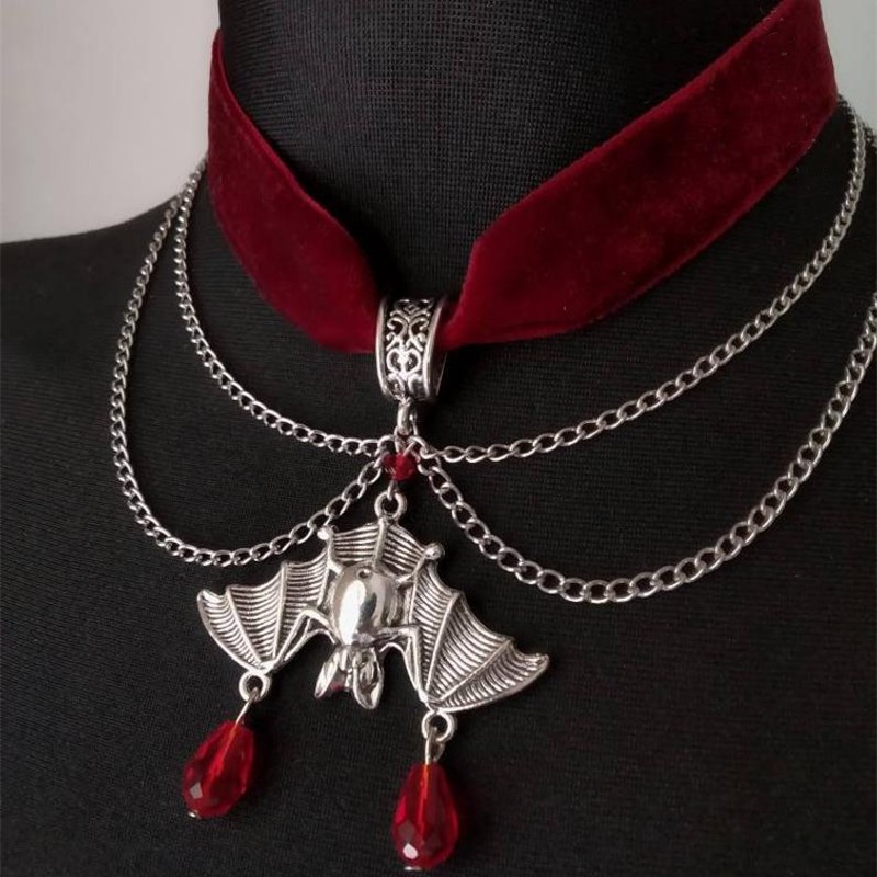 Red Velvet Bat Choker Necklace Gothic Vampire Victorian Halloween Women Gift
