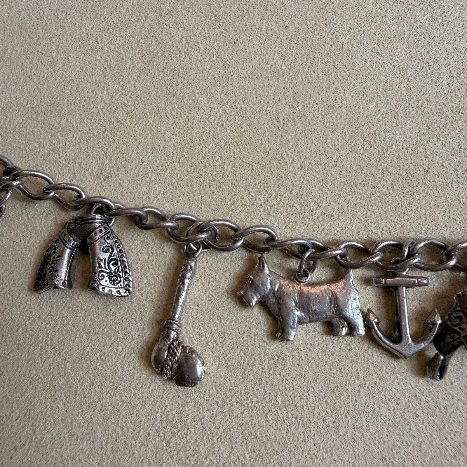 Vintage 925 Sterling Silver Charm Bracelet Size 6 3/4 inches