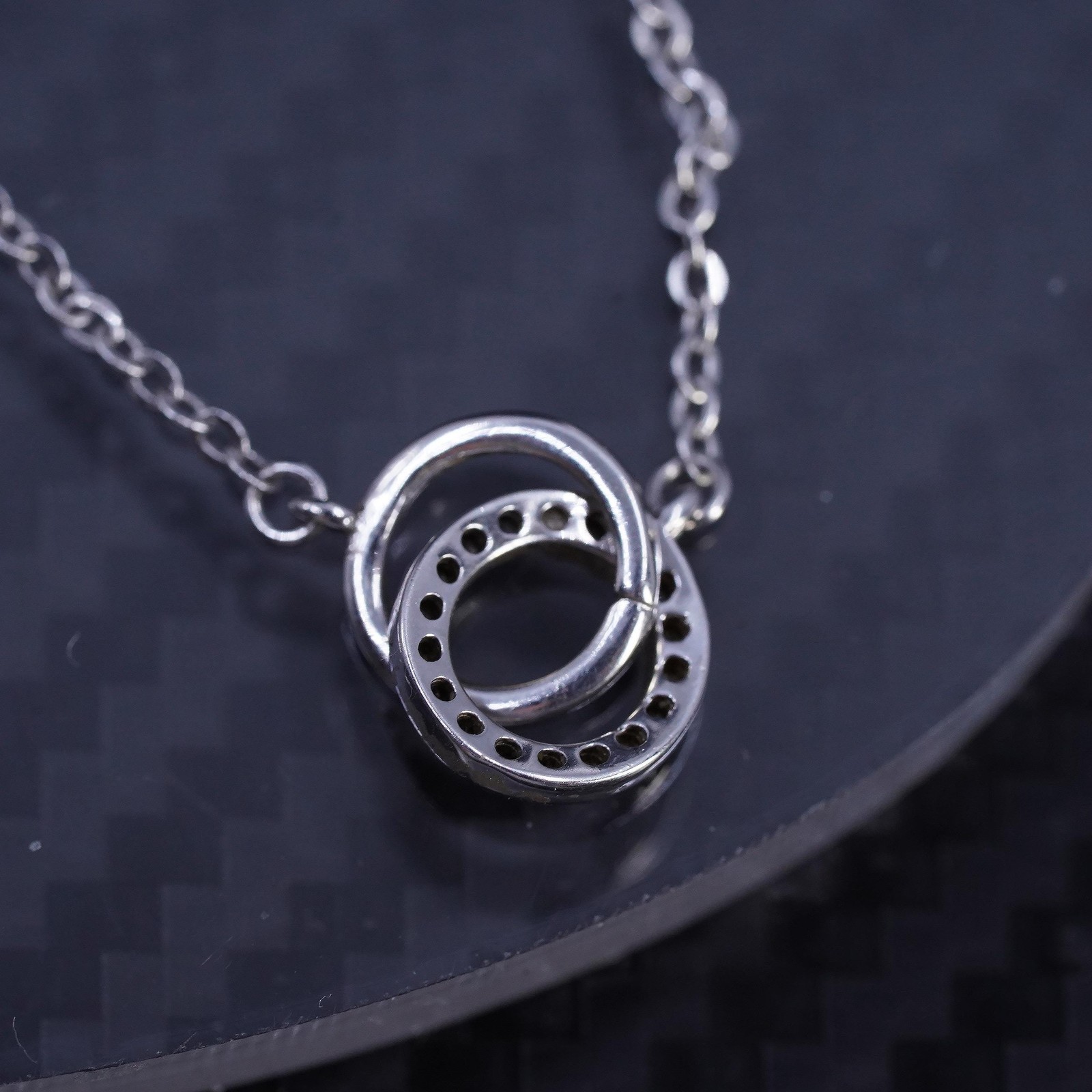 16+1”, sterling silver 925 circle necklace cluster cz entwined circle pendant