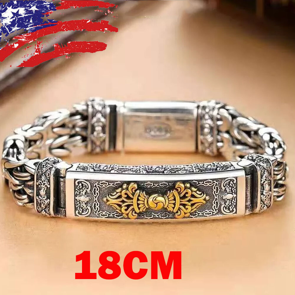 18CM S925 Sterling Silver Men’s Vintage Cross Watch Chain Bracelet Jewelry HOT