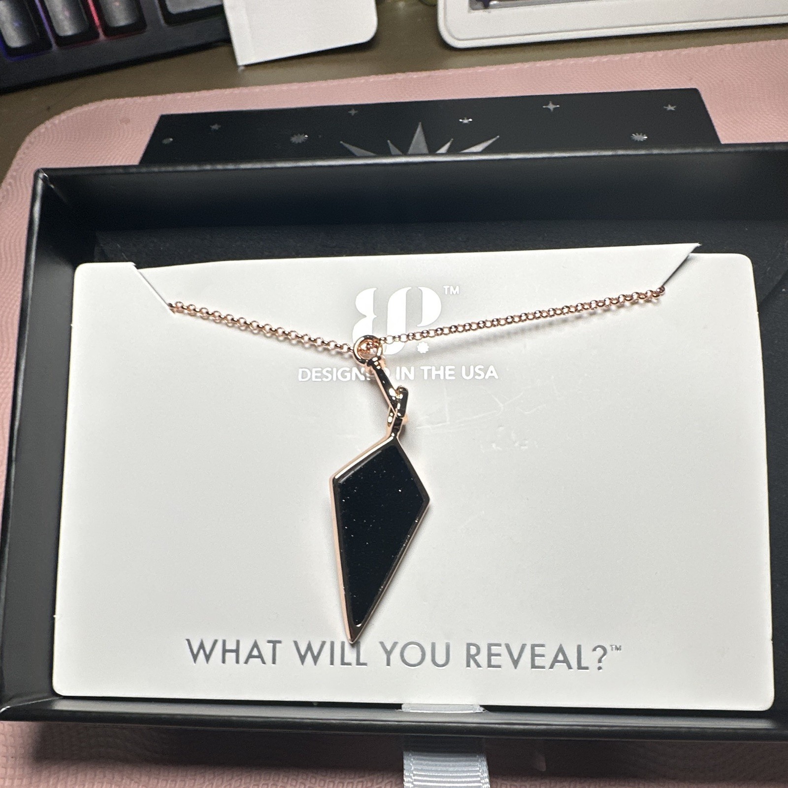 Bomb Party Obsidia Power Move Pendant NR90157. Rose Gold