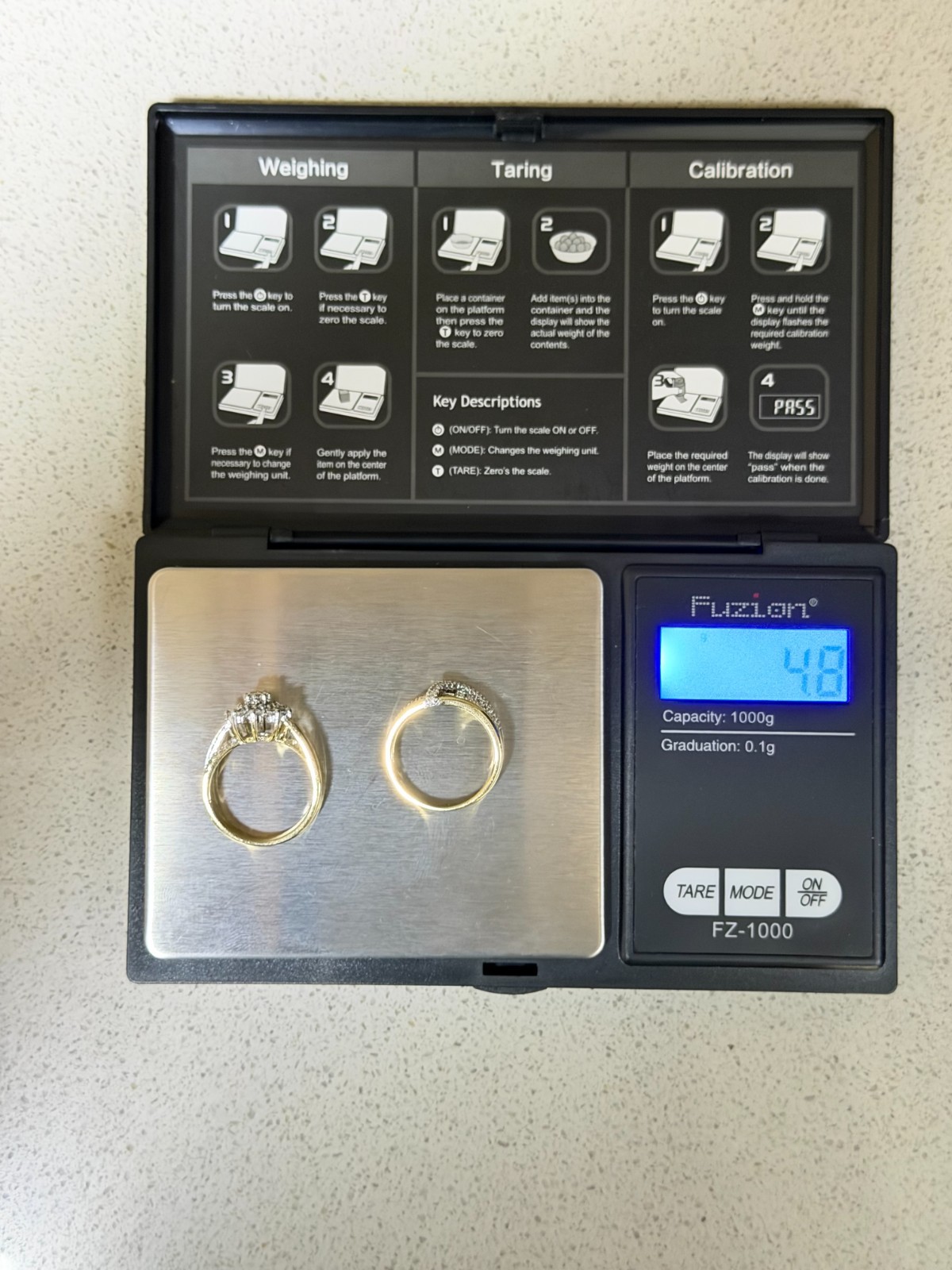 Gold Tone Pair of Two Rings With Multiple Stones