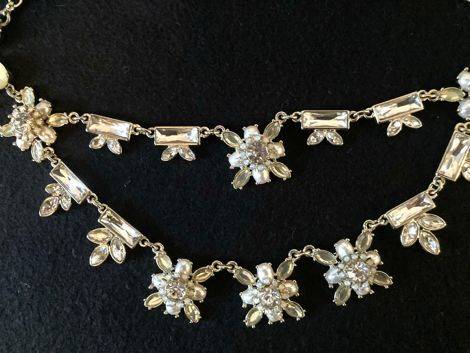 Clear Rhinestone Flower Bib Statement Collar Necklace