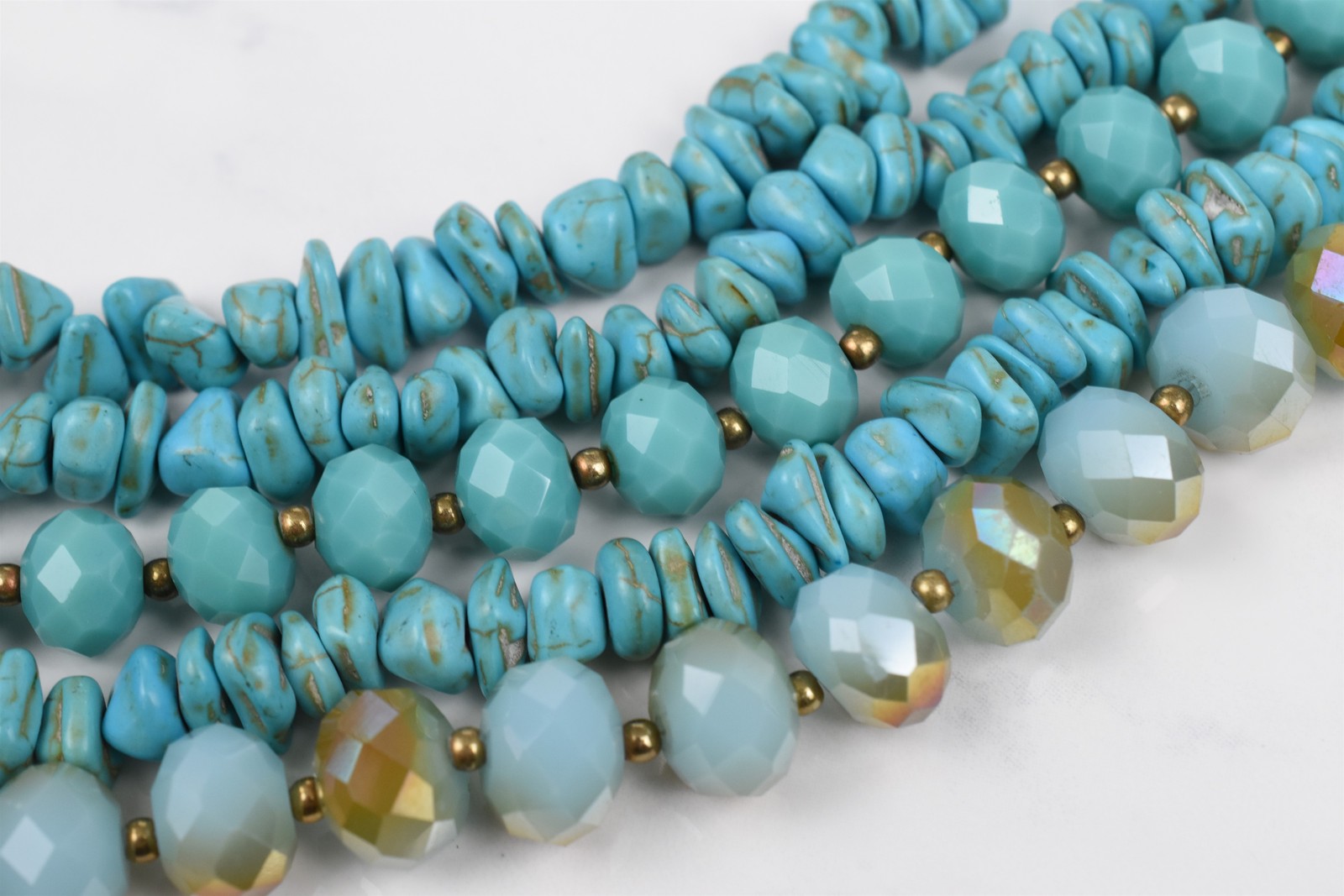 Multi-Strand Turquoise Glass Magnesite & Crystal Necklace 20-30 in Ext
