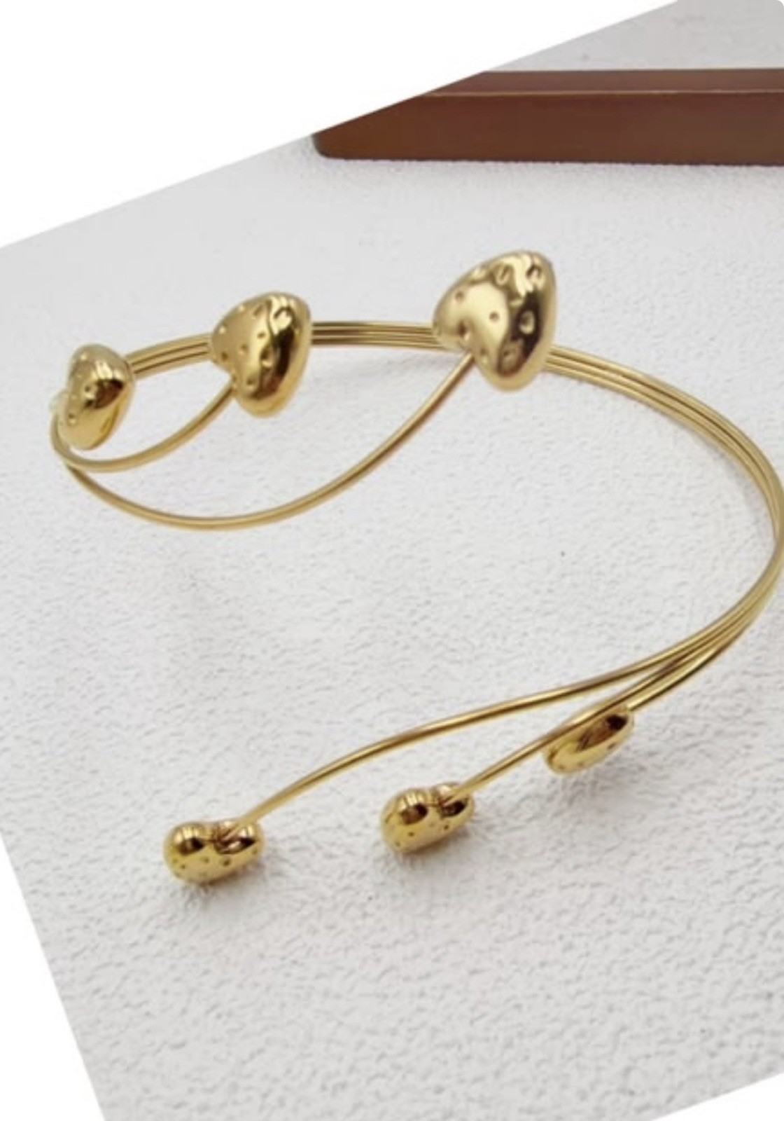 Gold Tone Heart Cuff Bracelet Adjustable Open Wrap Bangle Metal No Stone
