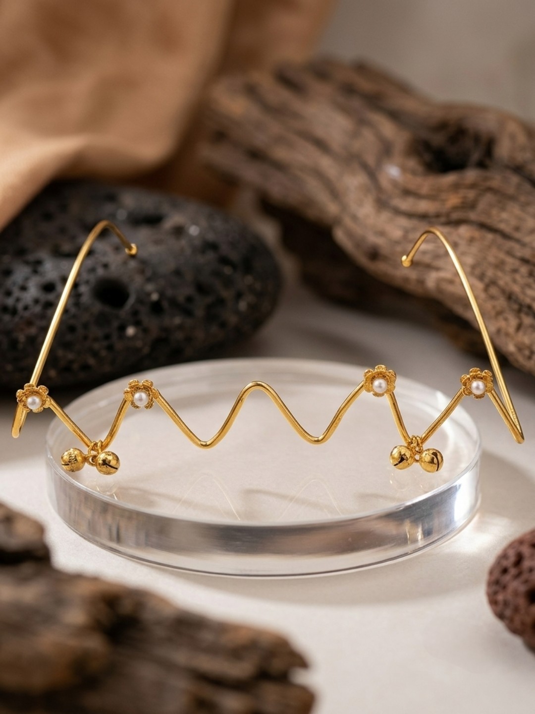 Gold Wire Pearl Wave Face Jewelry Handmade Boho Statement Eye Accessory Facelet