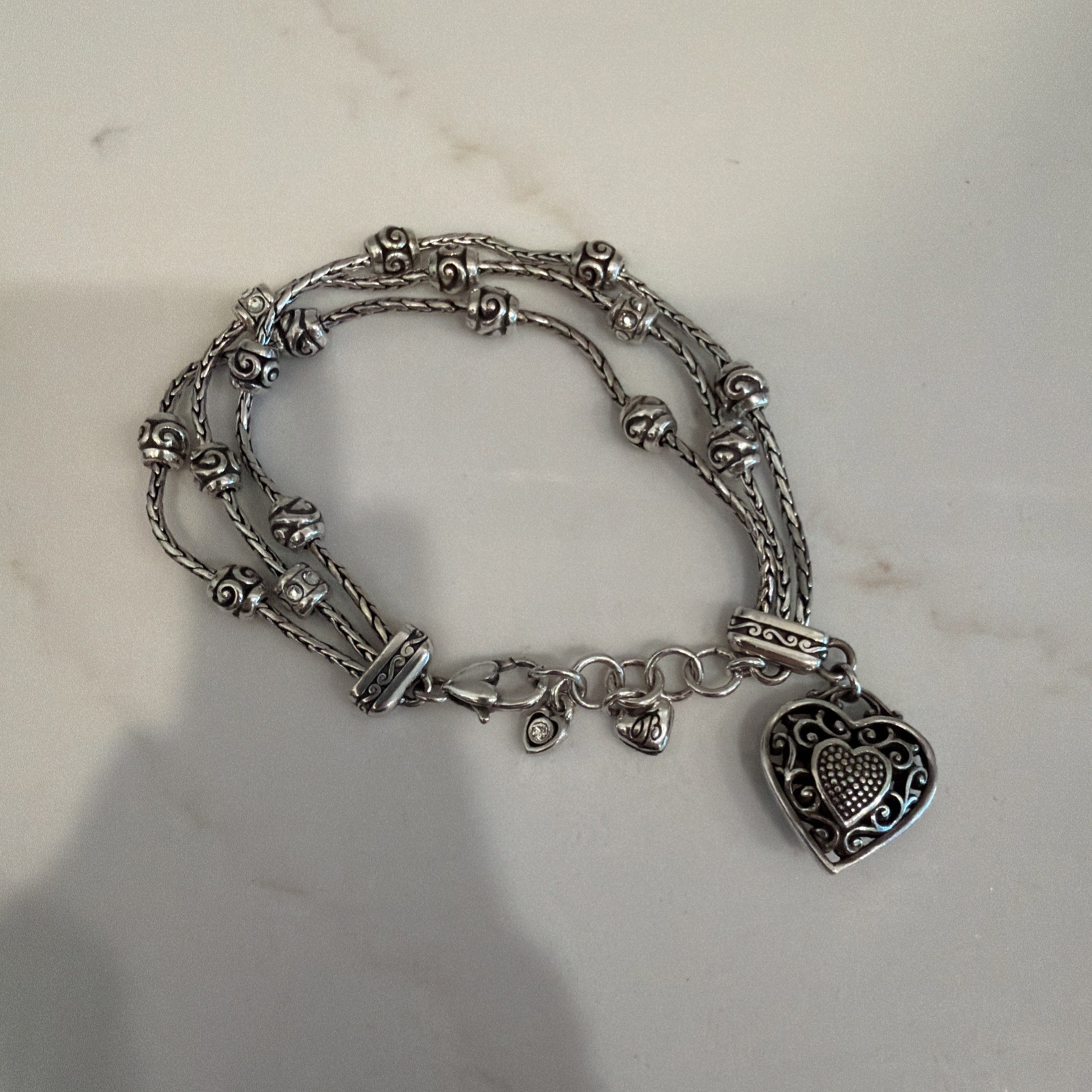 Brighton Reno Heart Silver Crystal Charm Bracelet
