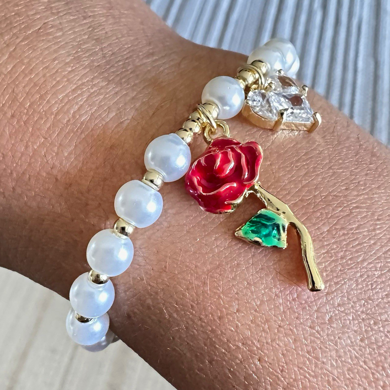 Gold Filled Oro Laminado Victorian Rose CZ Bracelet Adjustable 7”