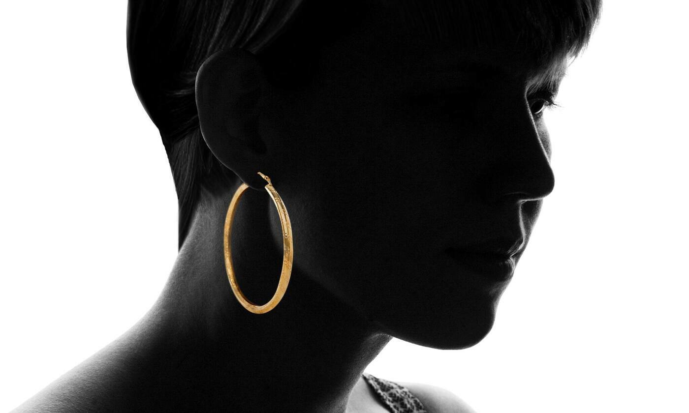 Nina & Grace 50mm, 60mm & 70mm Textured 3- Pair Hoop Earring Set Brass NEW