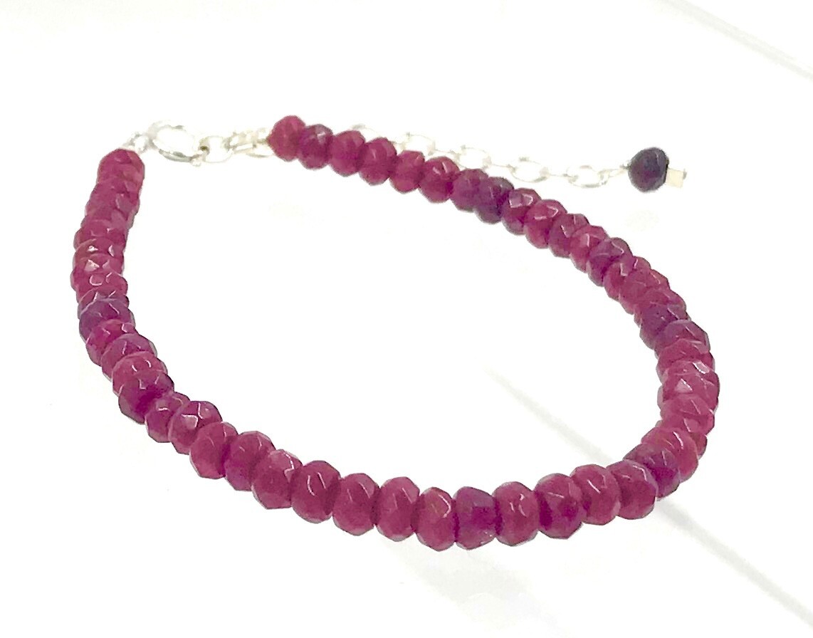 Genuine Ruby Gemstone Natural Color 925 Silver adjustable Bracelet US SELLER