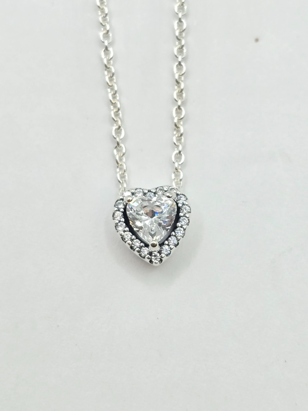 Pandora Elevated Heart Silver Necklace #398425C01 w/ Box