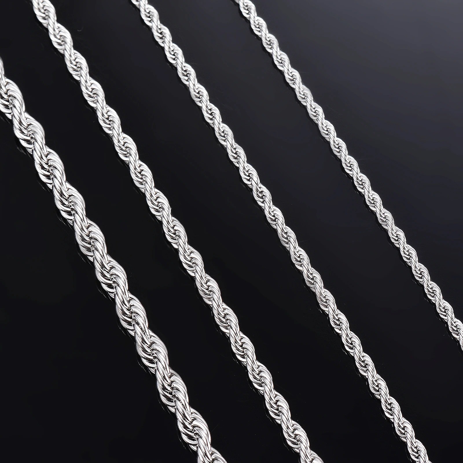 2/2.5/3/4/5/6mm 316L Stainless Steel Women Men Rope Chains Necklaces 18-32”