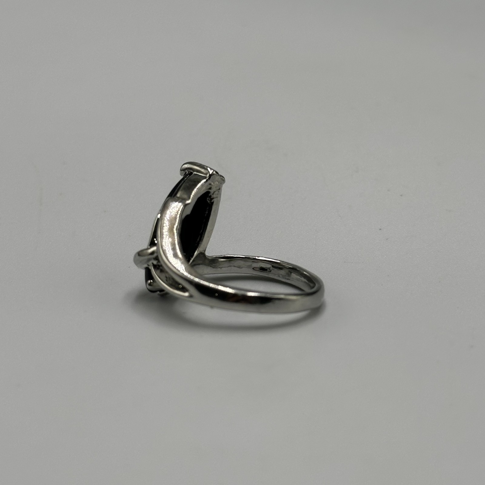 Black Marquise Stone Ring Size 6.25 Split Shank Abstract Wrap Design Modern
