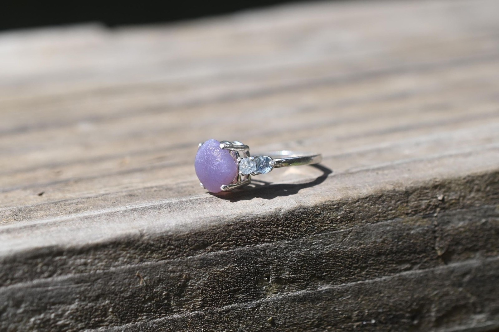 Engagement ring Grape agate and Montana sapphire sterling silver size 3 4 5 6 7