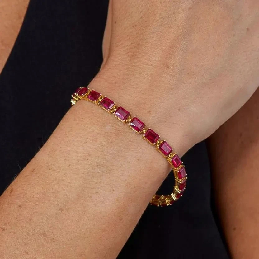 Genuine Red Ruby Gemstone Silver Tennis Bracelet, AAA Ruby Gemstone 925 Sterling