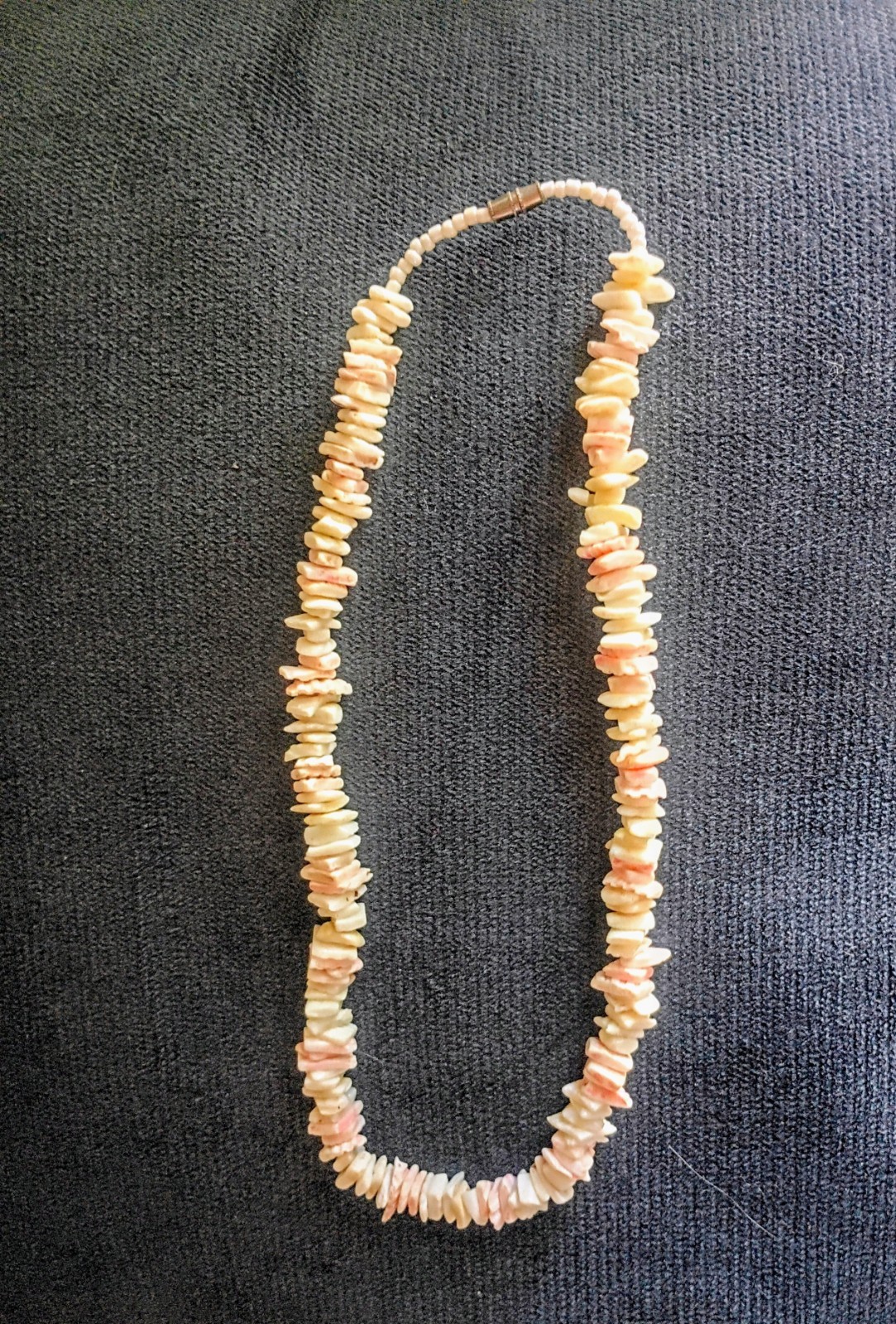 Pink & White Natural Shell Chip Beaded Necklace Strand, Barrel Clasp