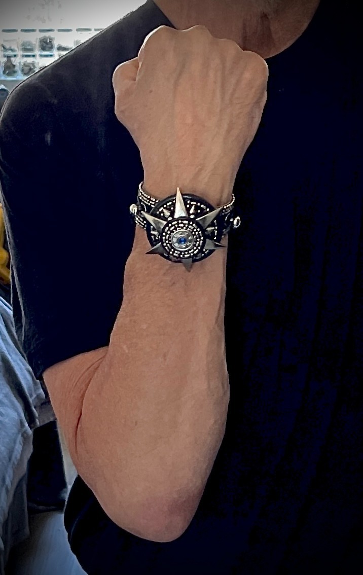 SwitchCore Industrial Leather Cuff Astral Compass & Bone Circle OOAK