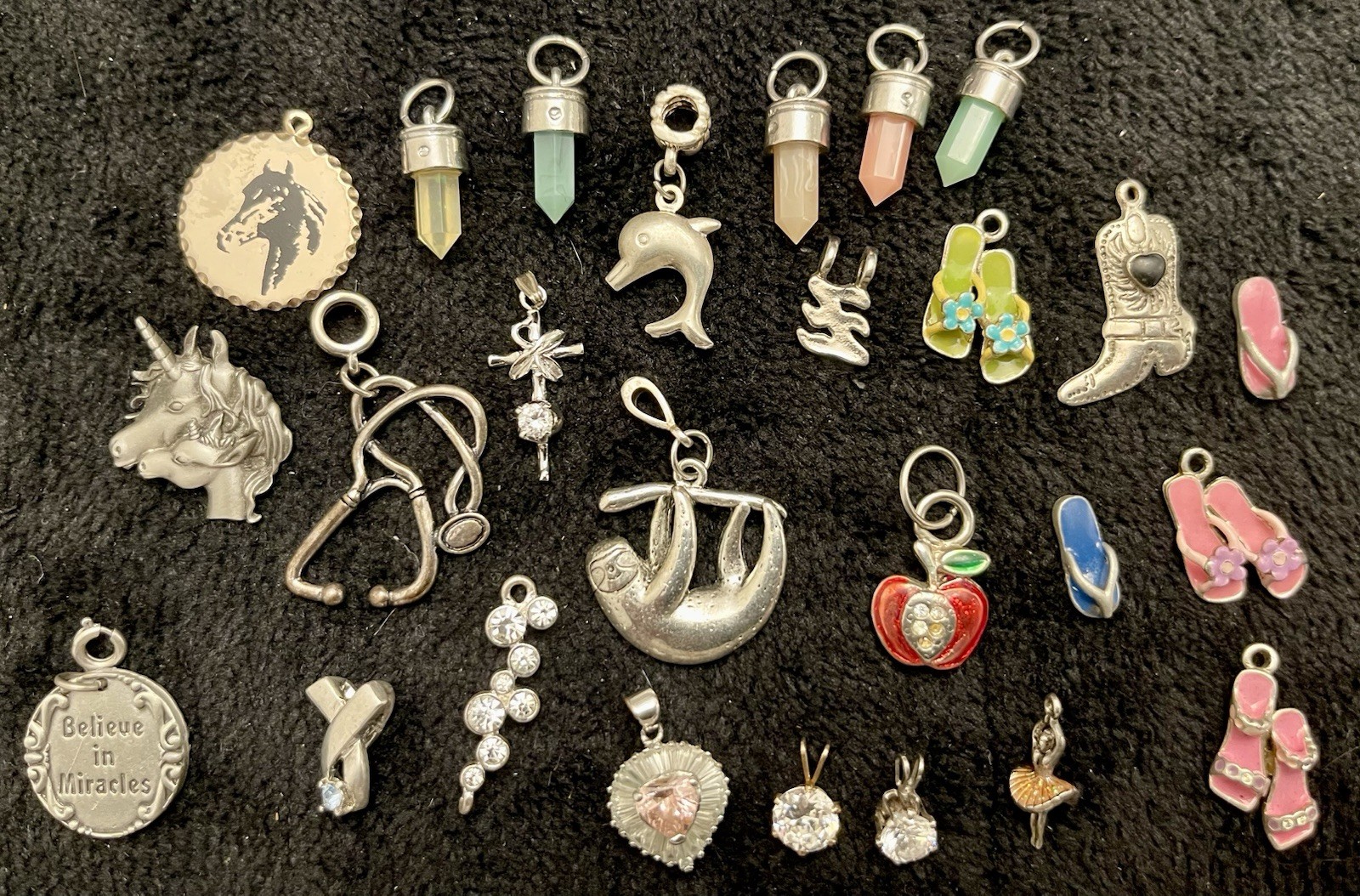 26 Silver & Gold Tone Charm Lot Horse Sloth Crystal CZ Sandals Boots