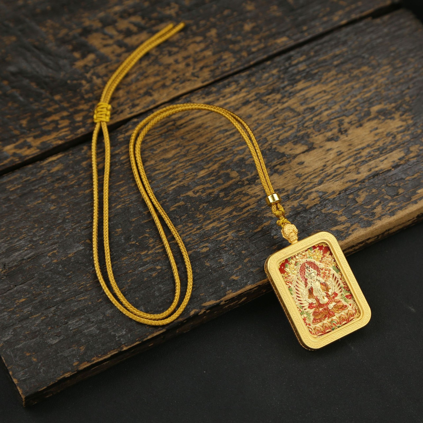 Tibetan Thangka Manjushri Bodhisattva Amulet Pendant Native Buddha Necklace