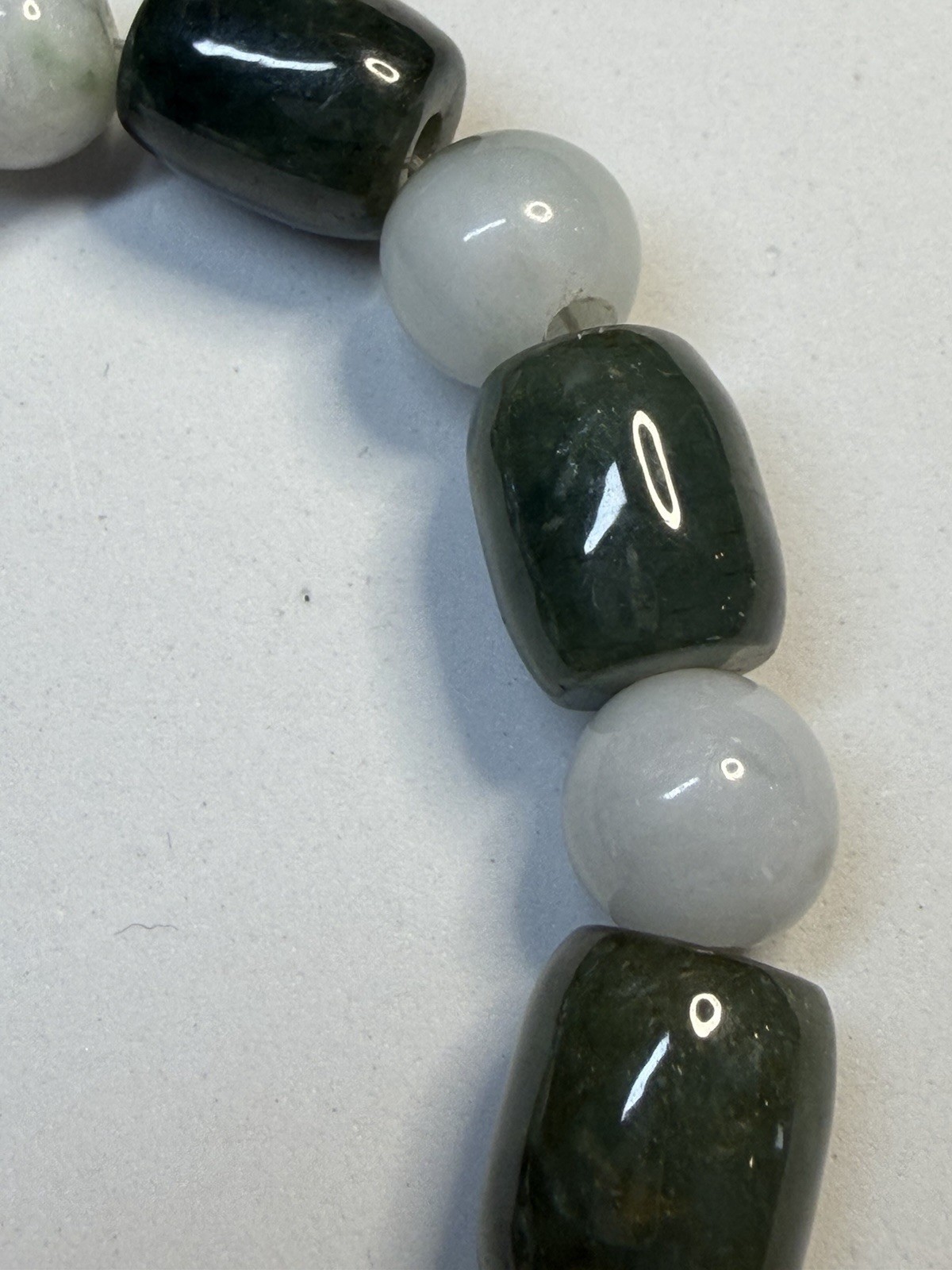 Vintage Natural Green Nephrite Jade & Agate Barrel Bead Toggle Bracelet 19.5cm