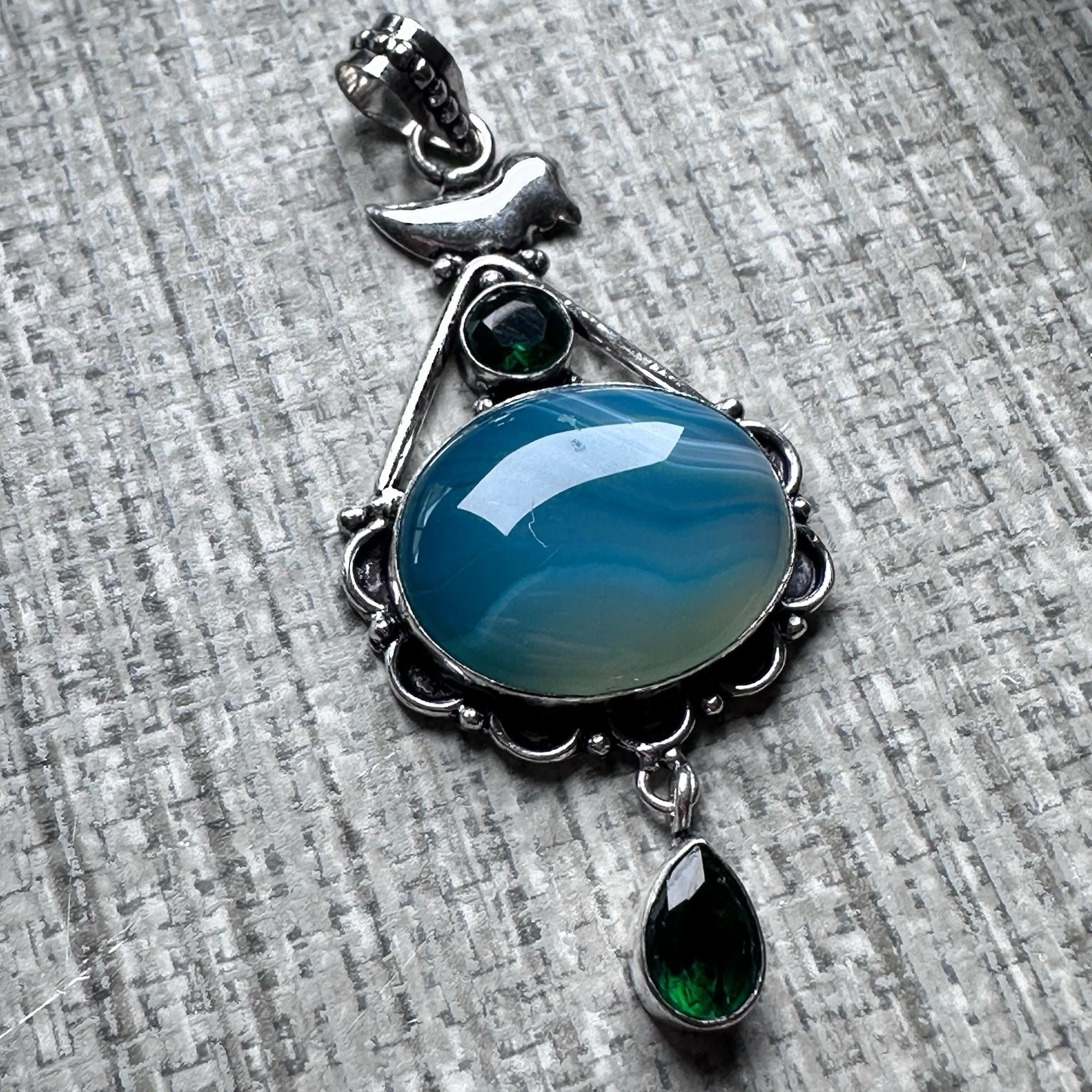 Pendant Dragon Vein Agate Dyed Blue Pendant Oval OOAK Unique