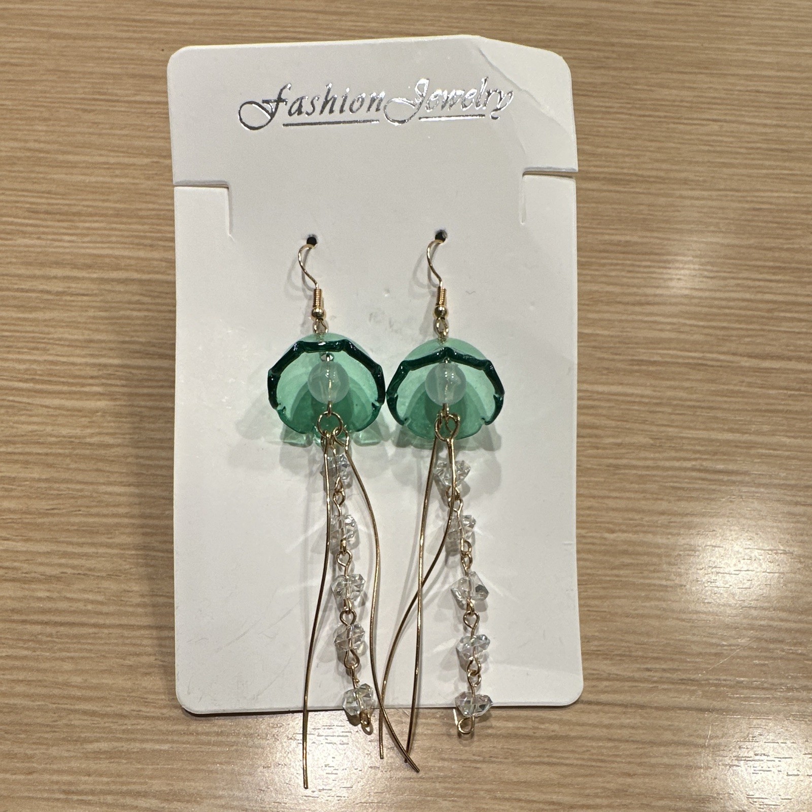 JELLY FISH TEAL AND GOLD DANGLE EARRINGS, PIERCED, NWT, GIFTS, SEA LIFE, W/CASE