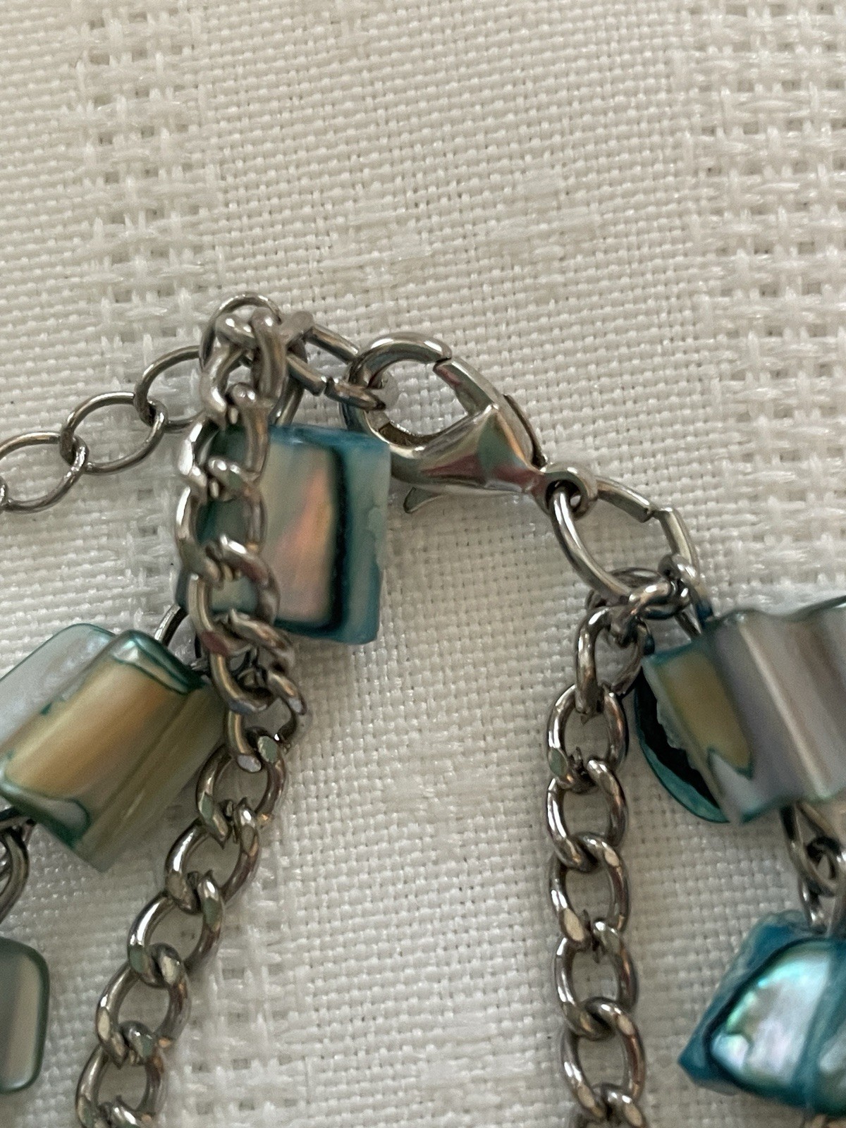 2 Iridescent Shell Bead & Metal Accent Necklaces / Pair Matching Clip Earrings