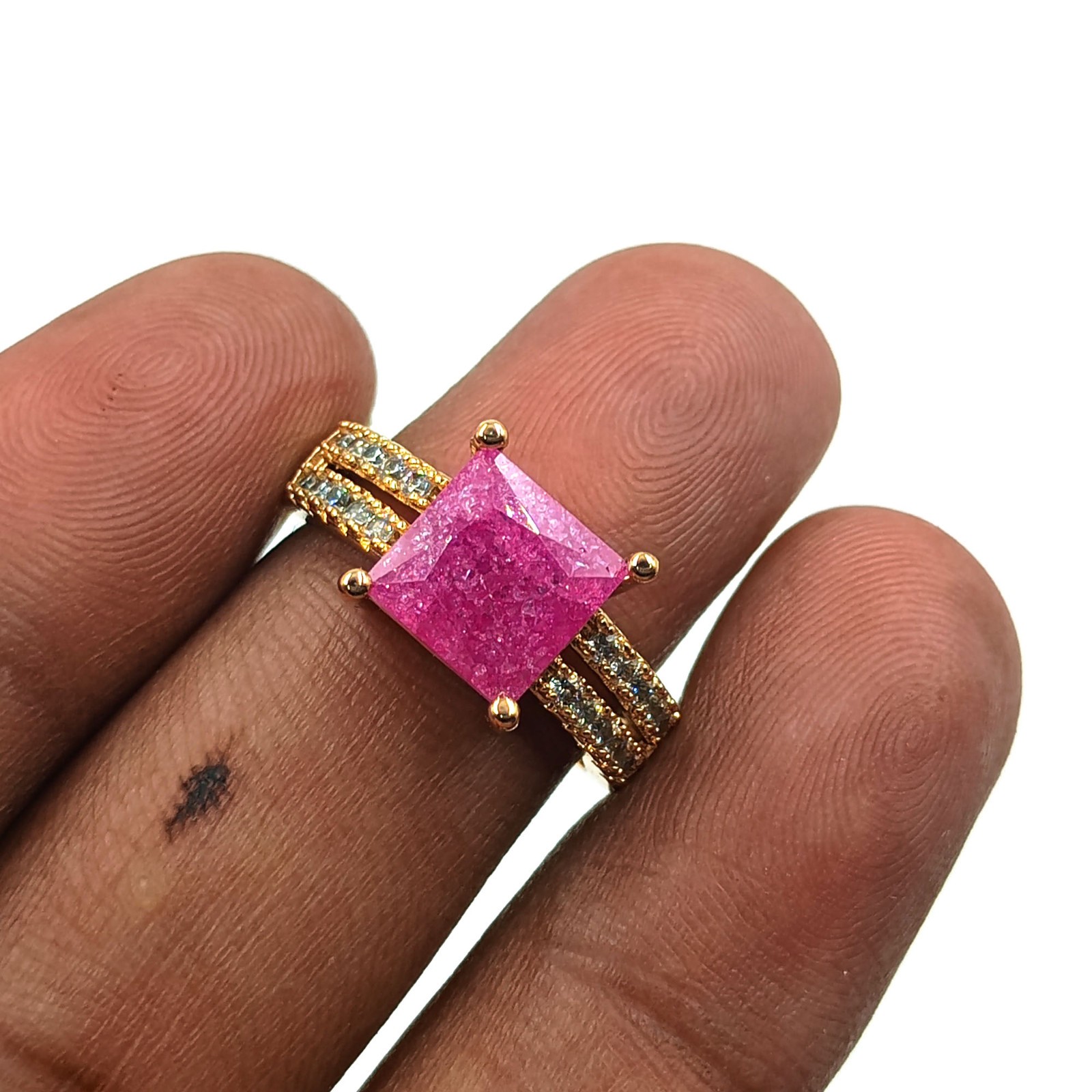 Elegant Ruby CZ Adjustable Ring 22k Gold Plated Party Wear Statement Ring