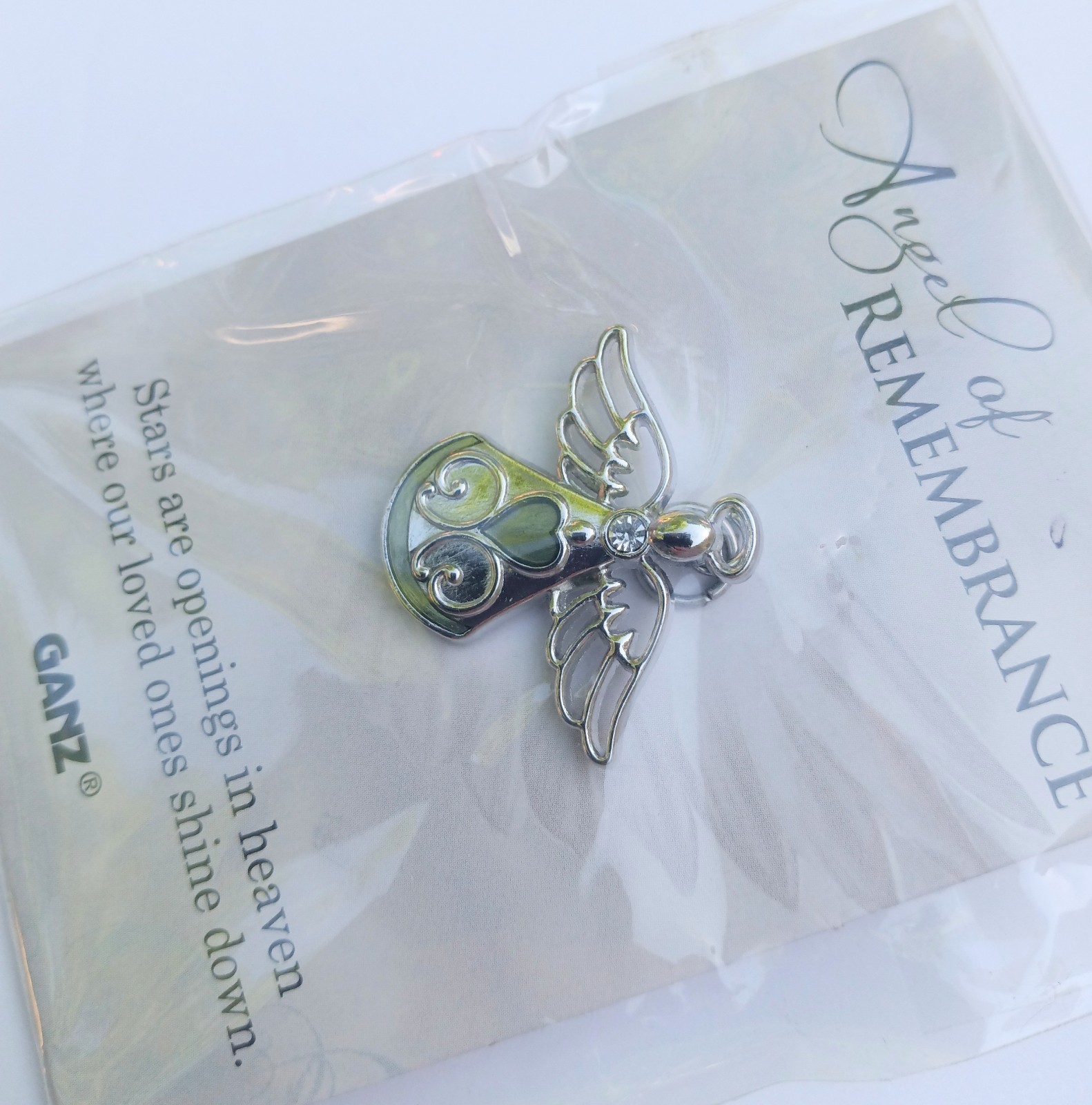 GANZ Pin Necklace Pendant Angel Of Remembrance Heart Love Stars In Heaven