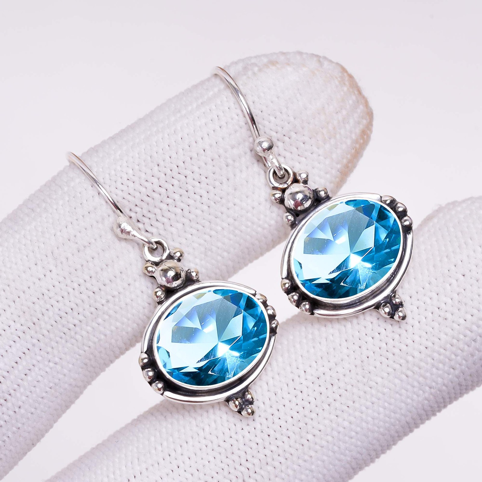 Blue Topaz 925 Sterling Silver Earring, Anniversary Gift, Party Wear Jewelry