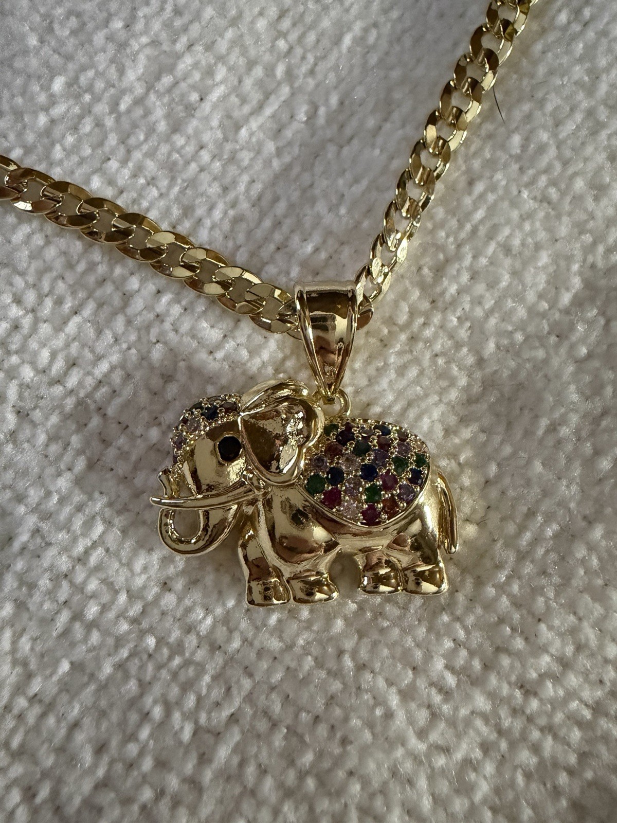 20” GF Elephant Pendant Necklace on 14k stamped Concave Cuban Chain