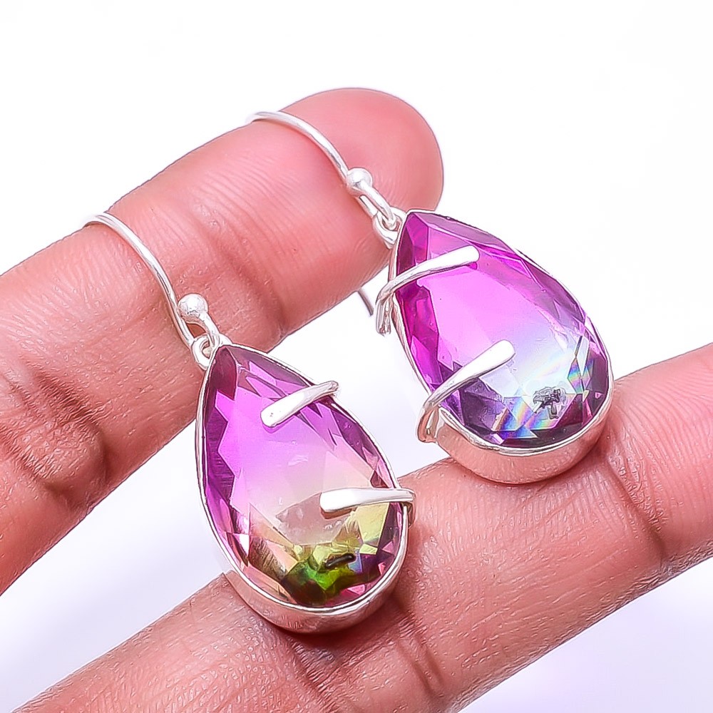 Lavender Bi-Colour Tourmaline 925 Sterling Silver Earring 1.56″ E16, Christmas