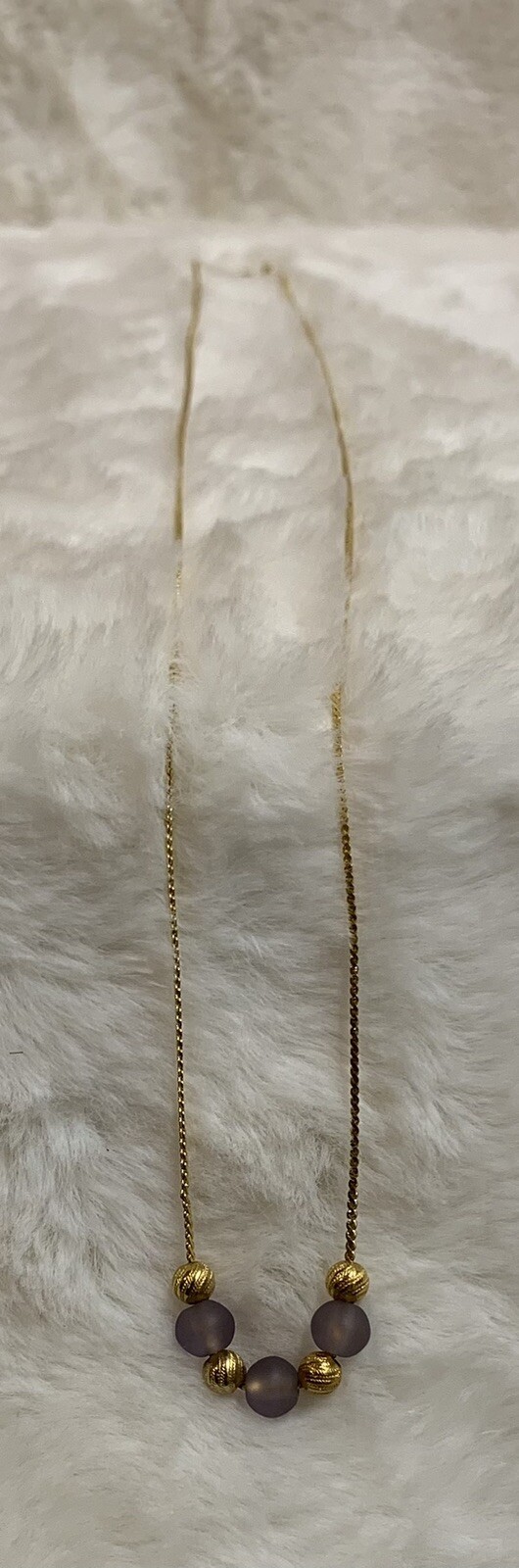 Gold Toned ~ Costume Jewelry Necklace ~ Gold & Purple Balls