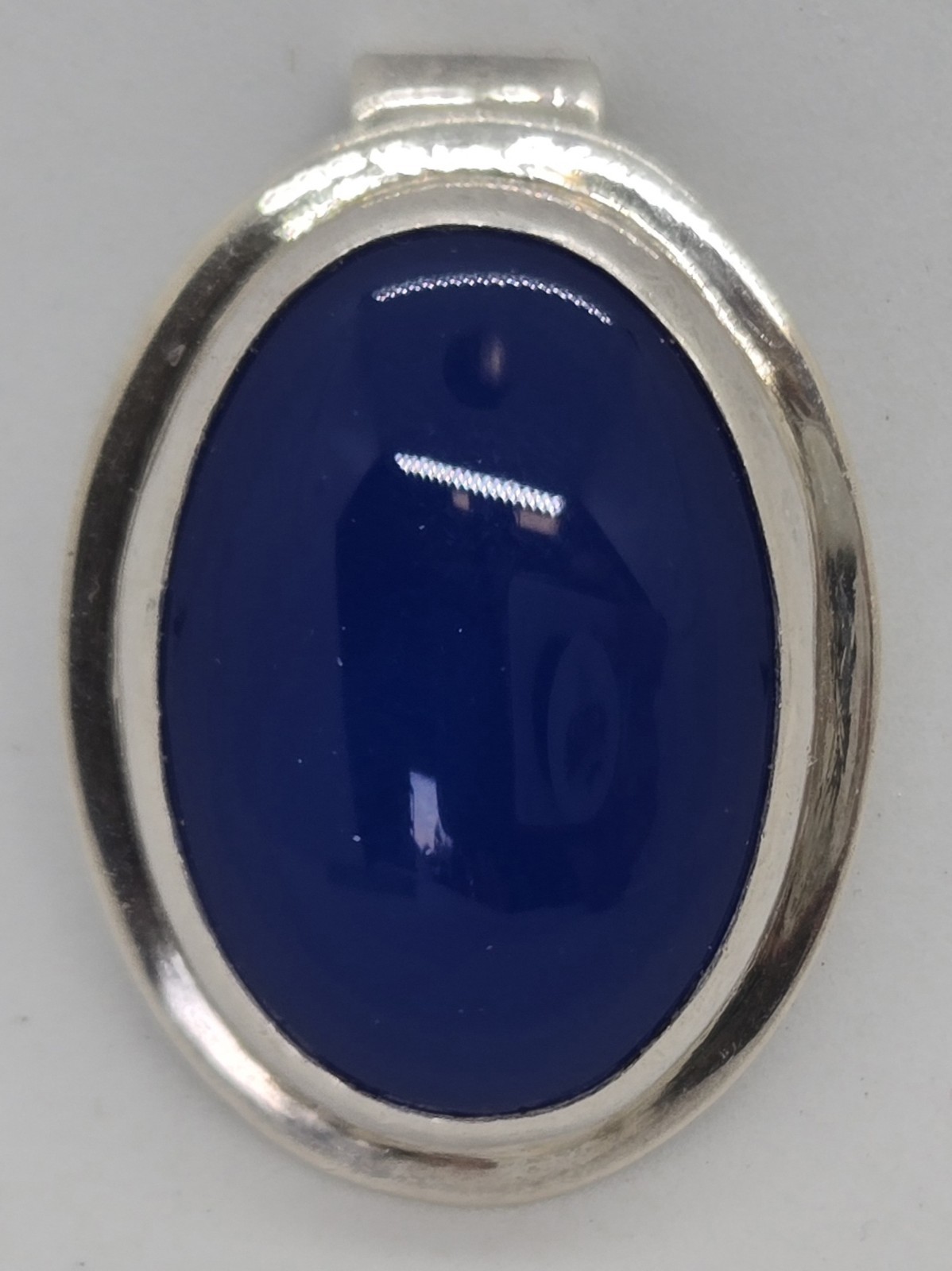 Vintage 1990s Royal Blue Oval Cabochon Silver Tone Pendant Charm