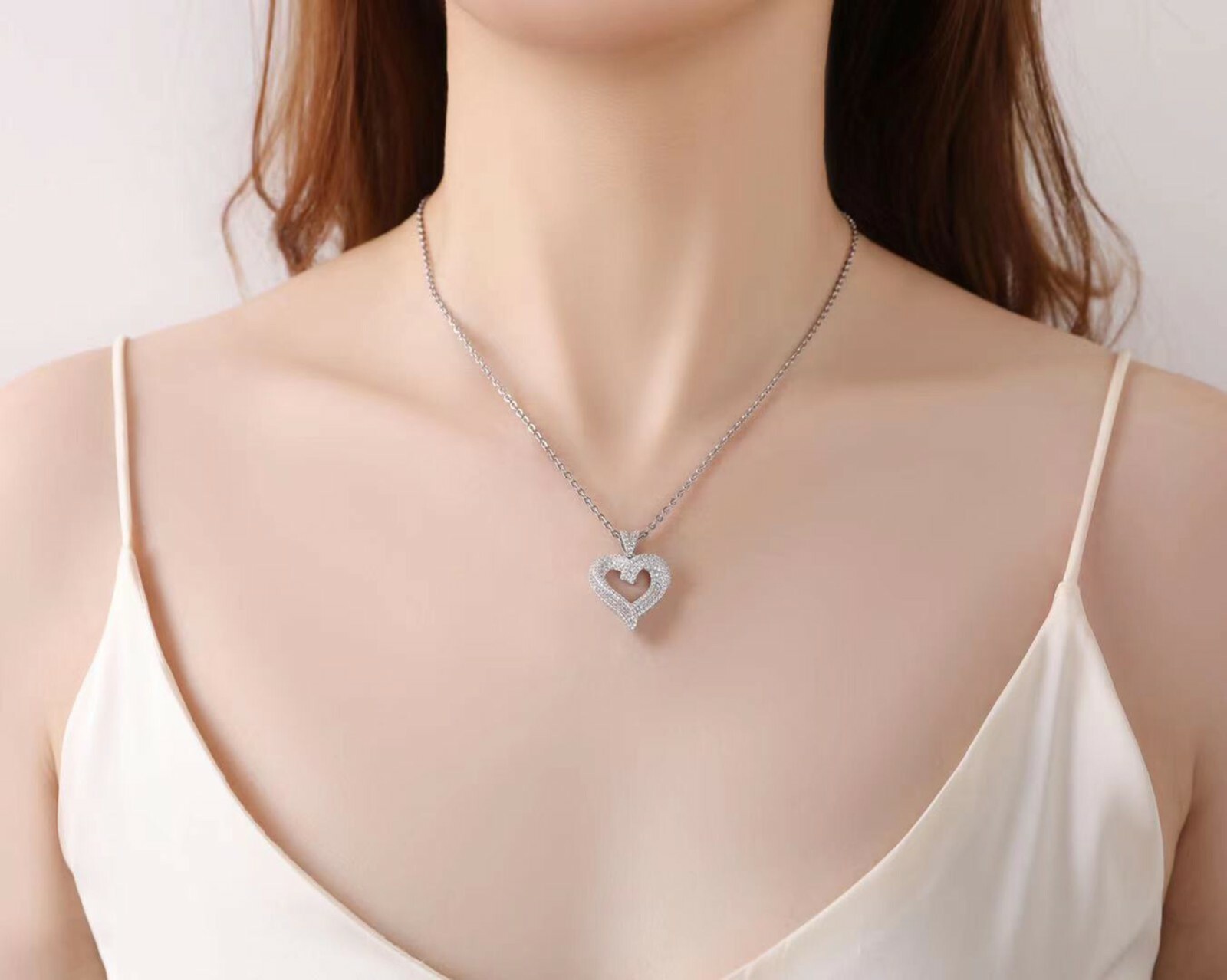 2 Ct Women’s Heart Pendant Necklace in 14K White Gold Plated Solid Silver