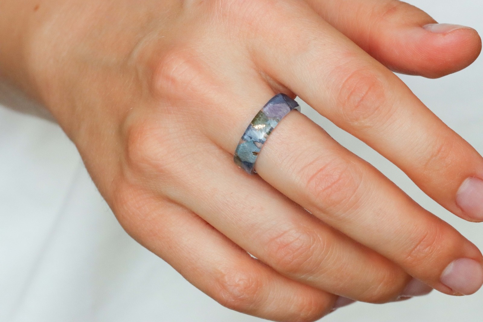 Hydrangea Ring With Real Blue Purple Petals, Nature Inspired Resin Ring