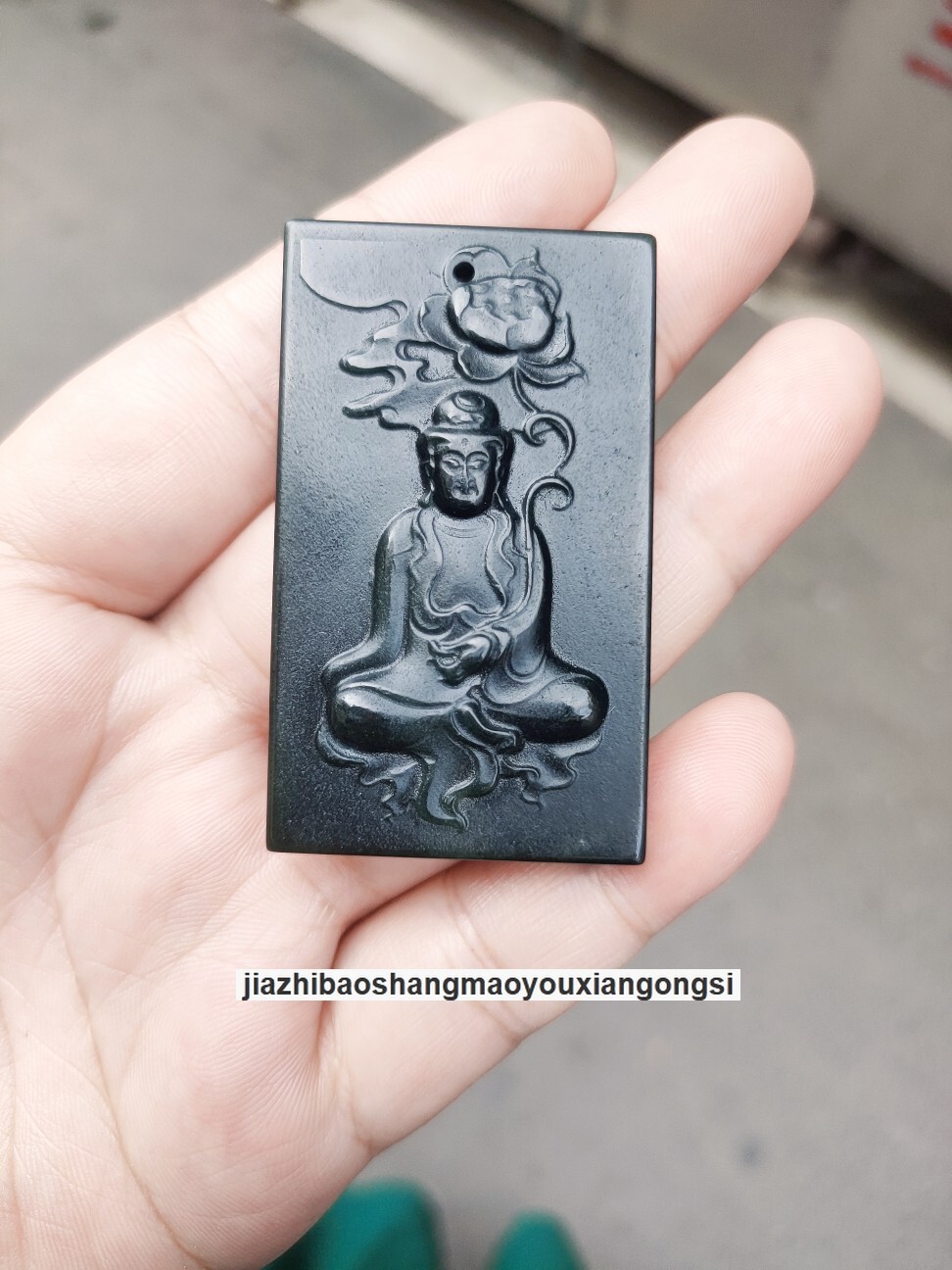 Certified Grade A Hotan Green Jasper Jade Kwan-yin GuanYin Buddha grave Pendant