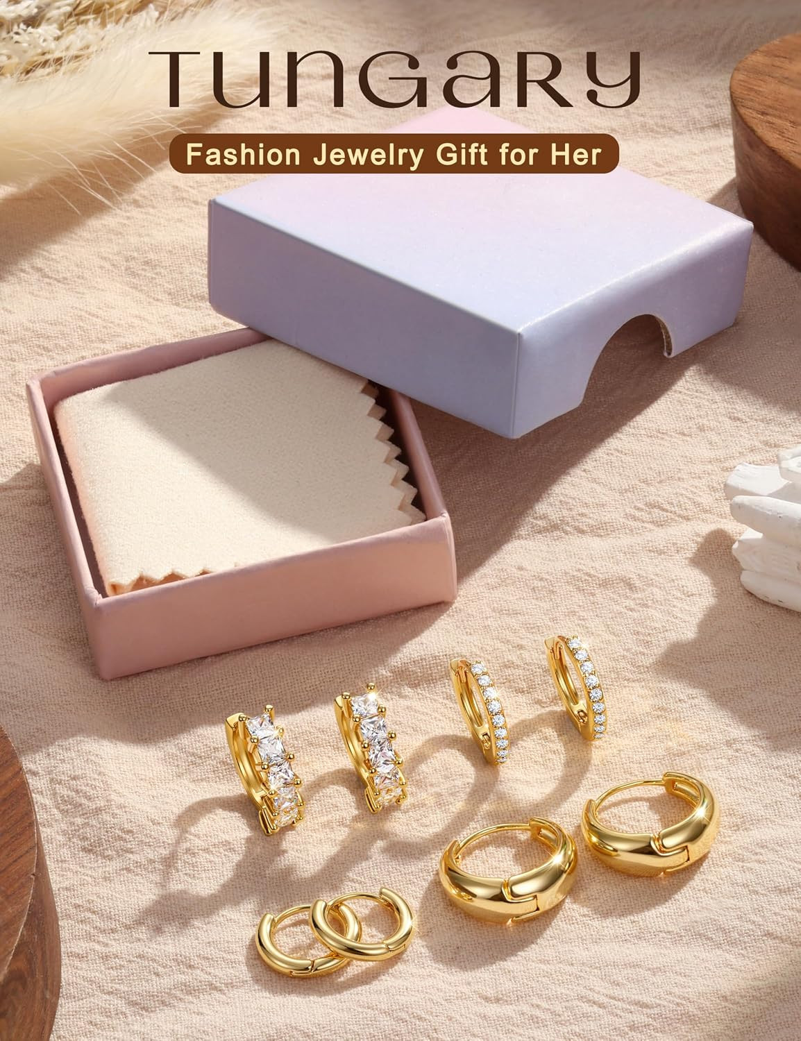 14K Gold Plated Chunky Hoop Earrings for Women Hypoallergenic – 4 Pairs Non Tarn