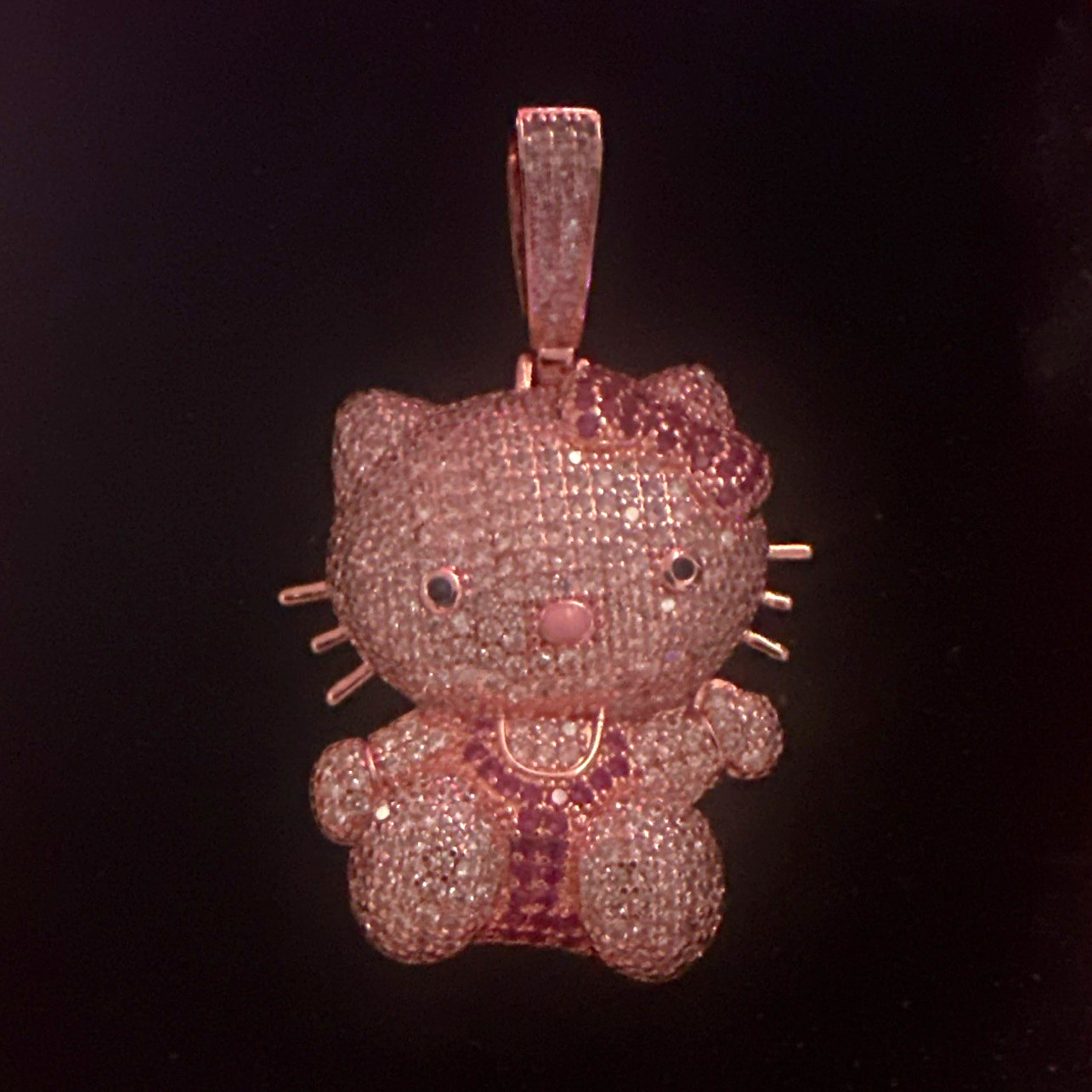 Hello Kitty Pink & White Crystal Pavé Charm Pendant, Rose Gold very Good Quality