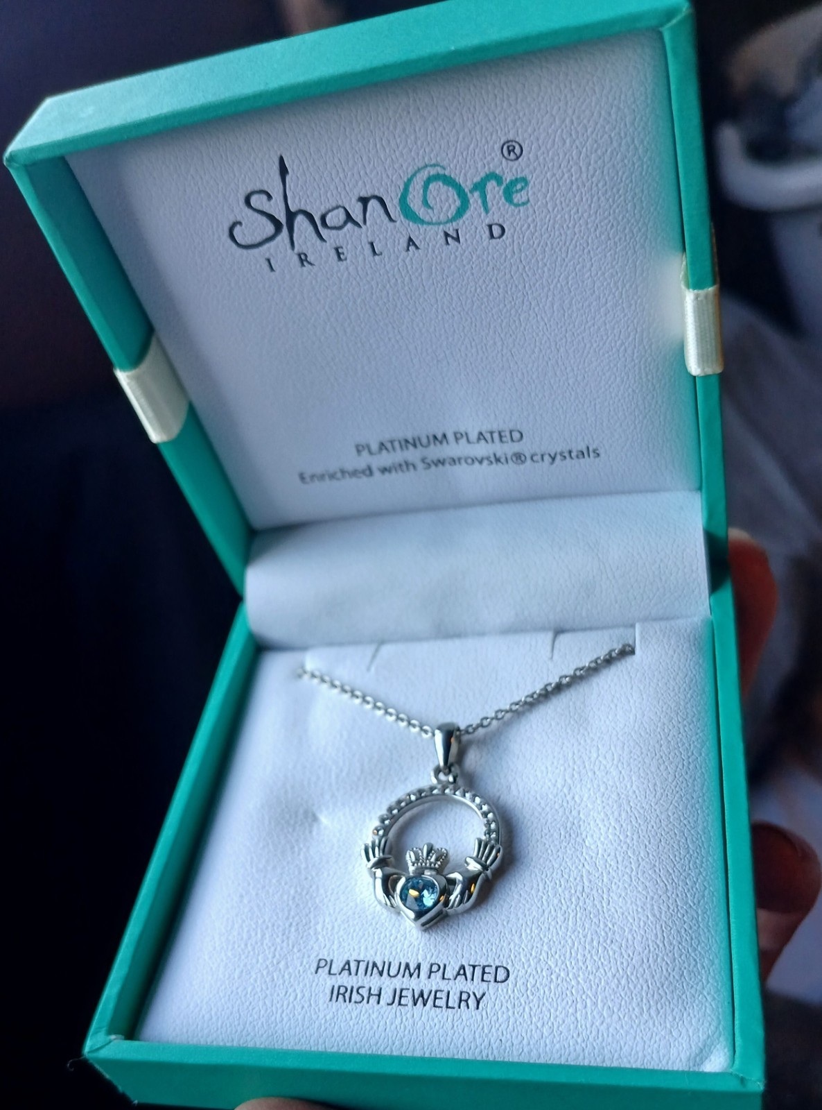 Shanore Irish Claddagh Pendant Swarovski Crystal Platinum Plated