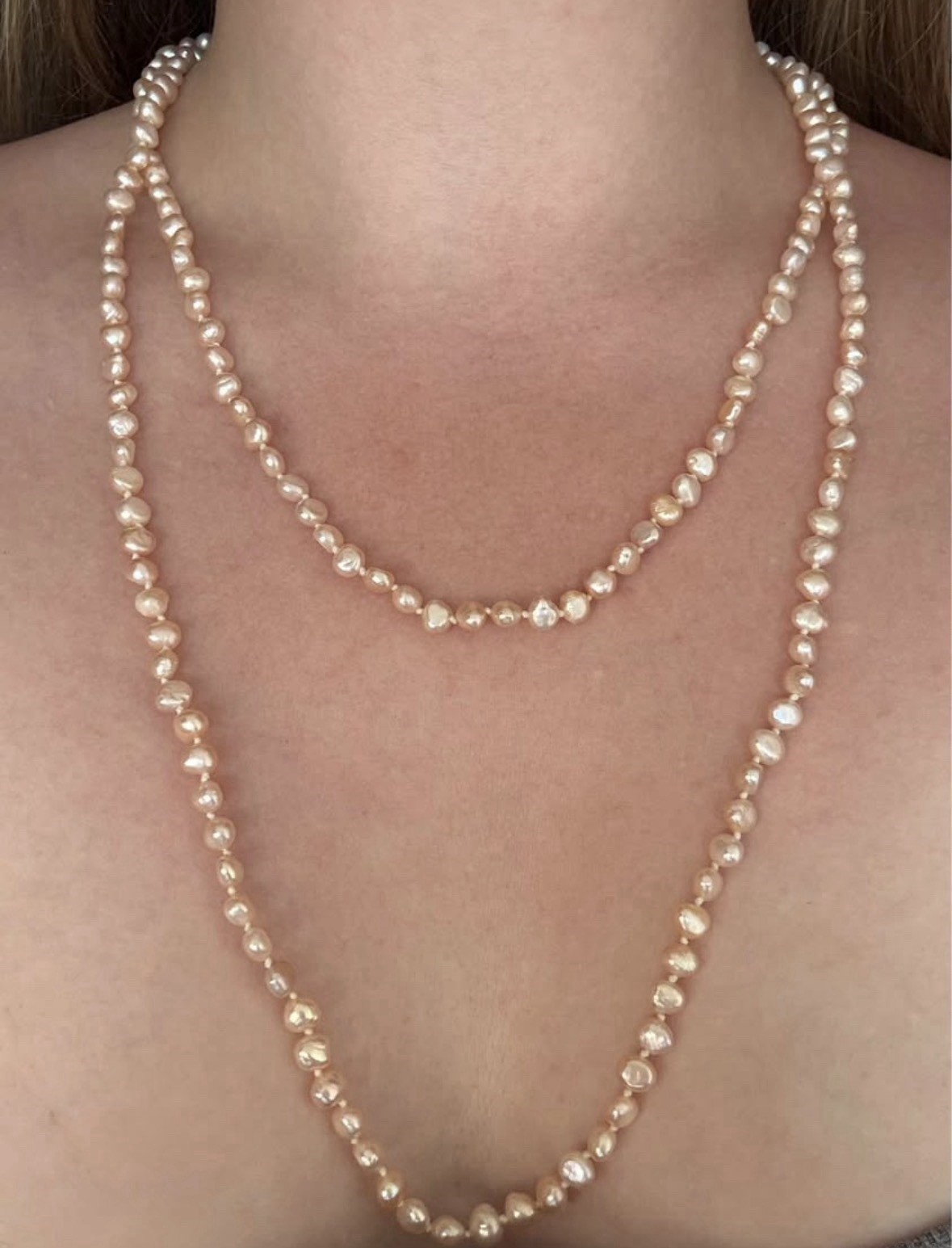 Vintage Pink Freshwater Pearl Endless Rope Necklace – Long Layering Strand